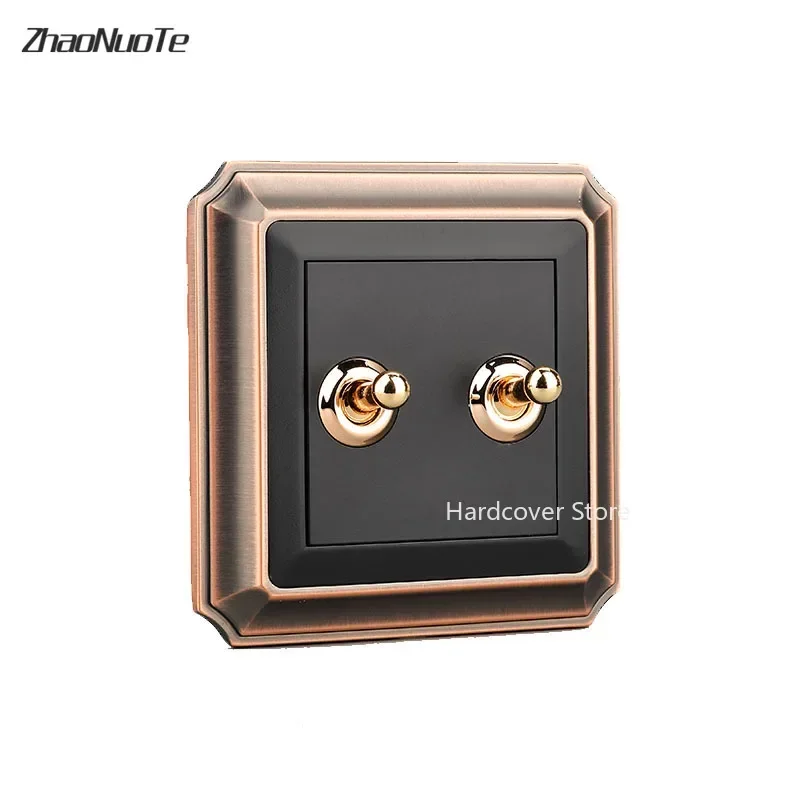 Type 86 Black Frosted Dual Control Retro Toggle Switch 1-4 Gang 2 Way Bronze Nordic Style Brass Lever Wall Light Switch