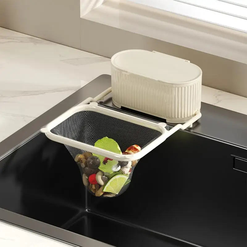 Kitchen Sink Filter Rack Folding Kitchen Sink Strainer Bracket Filter Rack Waste Garbage Hang Net With Storage Box Suction Cup