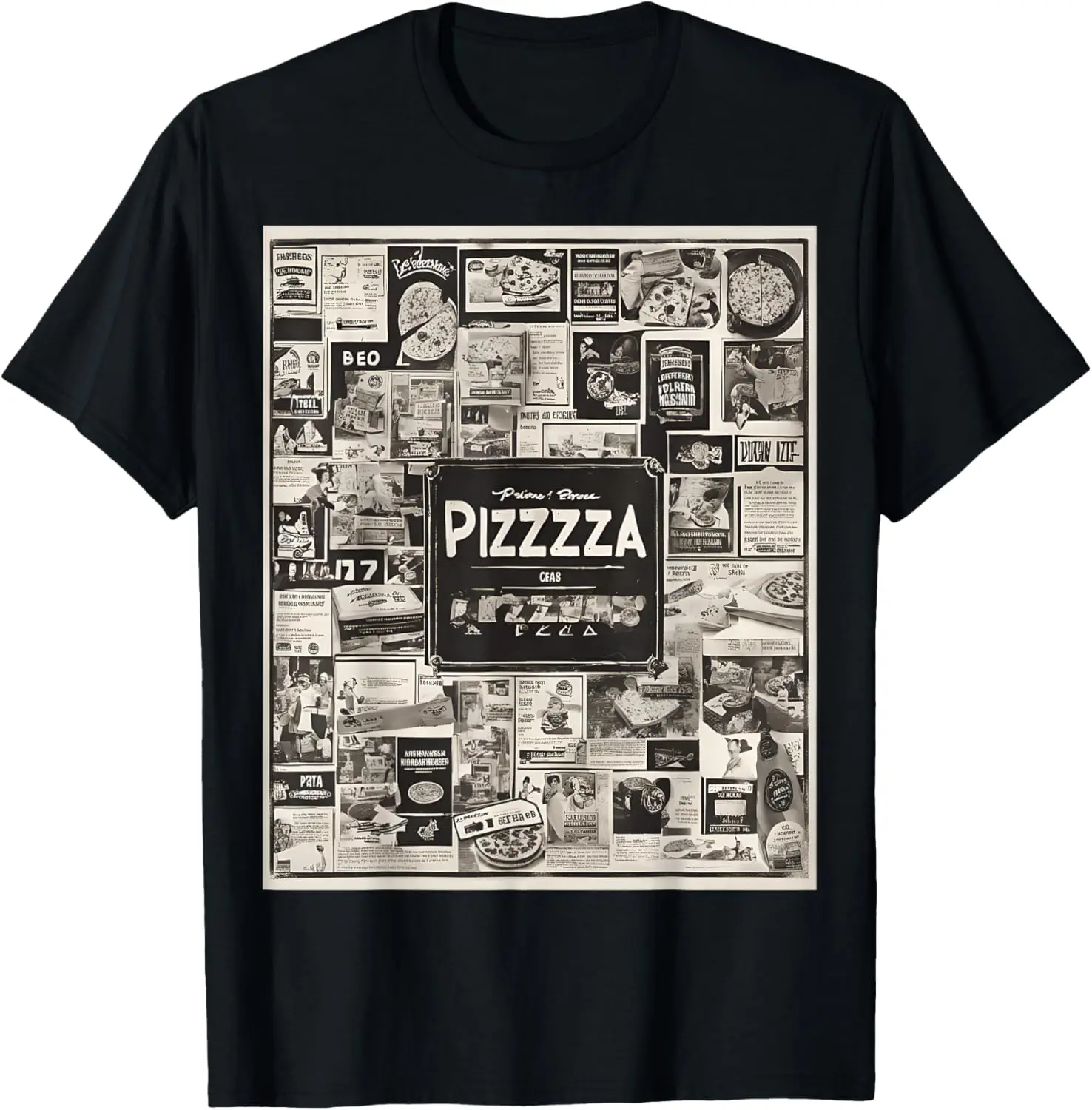 Black And White Pizzeria Photos Nostalgic Pizza Box Graphic T-Shirt