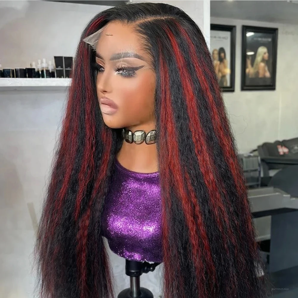 

Парик из натуральных волос Highlight 99J Burgundy 360 Lace Frontal, прямой, с эффектом Yaki, для афроамериканок, красный, с предварительно выщипанной линией роста волос
