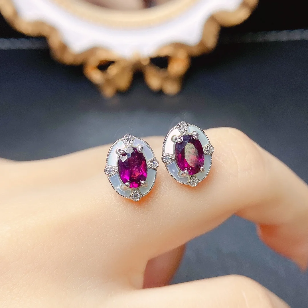 FS 5*7mm Natural Garnet S925 Sterling Silver Earrings With Certificate Fine Fashion Charm Weddings Jewelry for Women MeiBaPJ