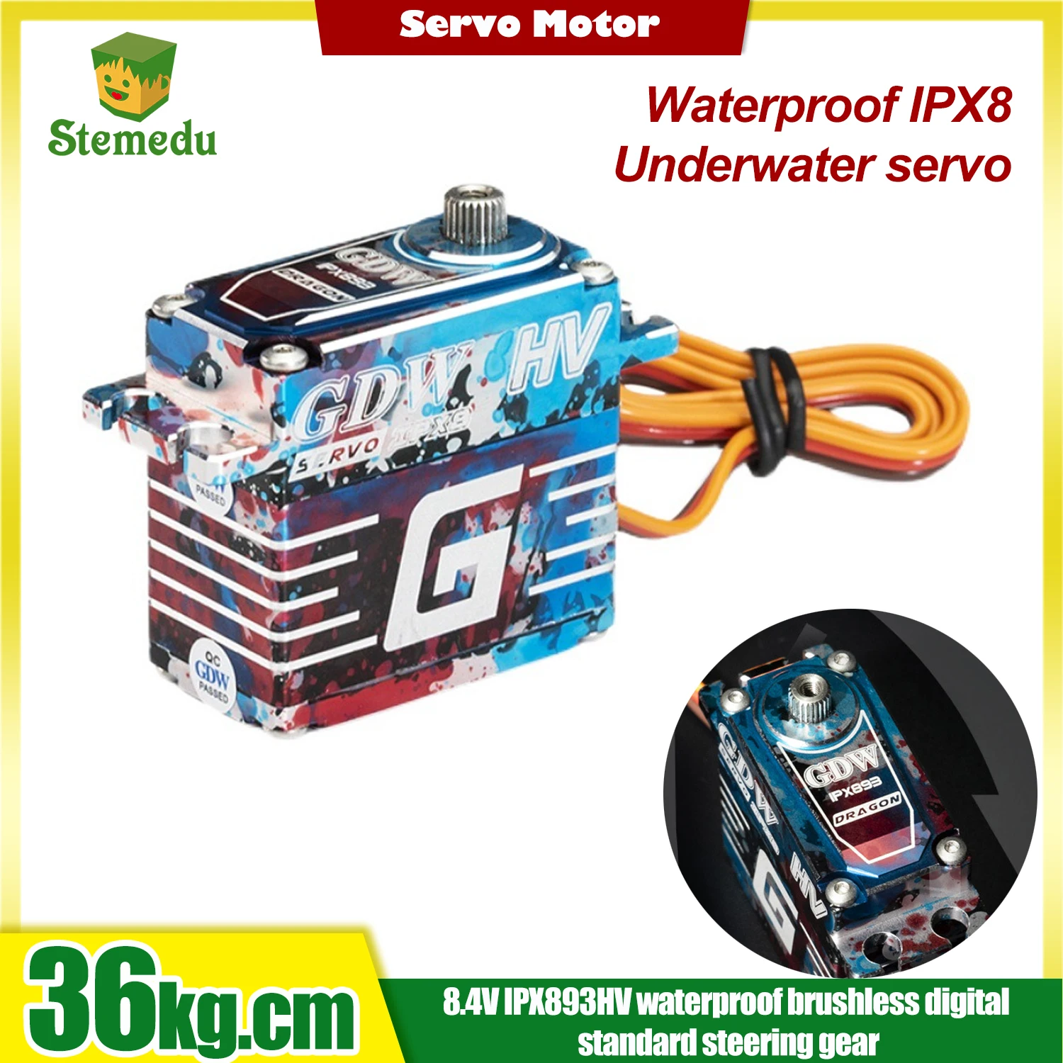 Servo digitale IPX8 impermeabile ad alta coppia GDW da 36 kg - Sterzo ad alta pressione per auto RC/robot subacqueo/camion cingolato