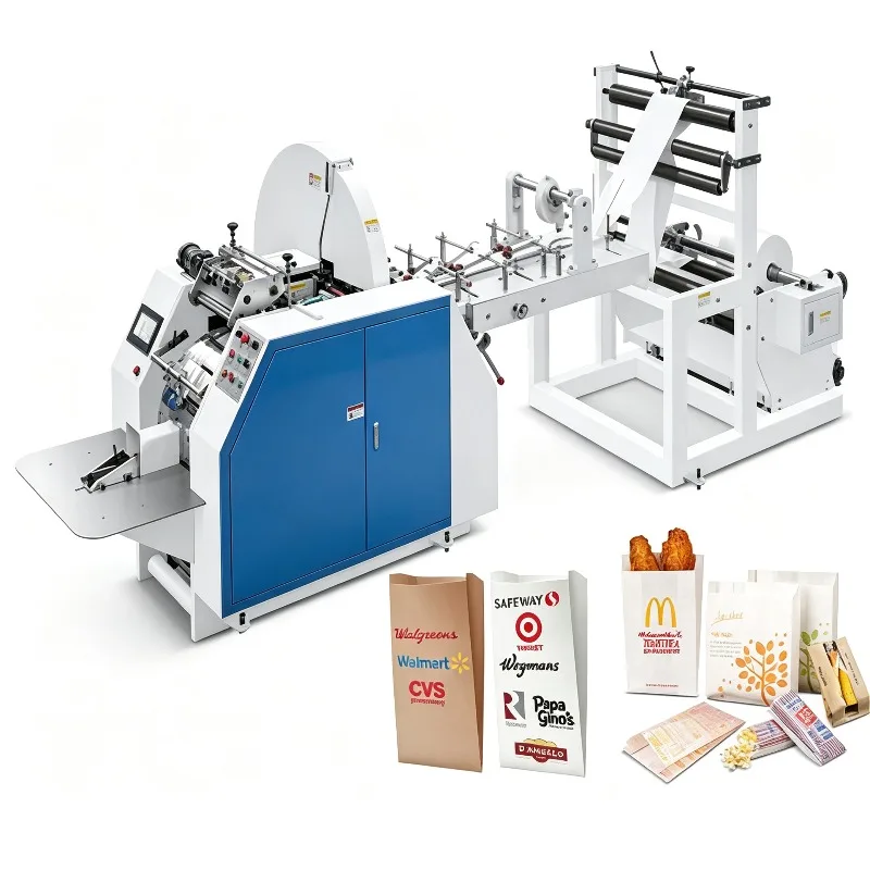 Automatic V Bottom Flat Bottom Square Bottom Paper Bag Making Machine Roll Fed High Speed Food Kraft Paper Bag Machinery
