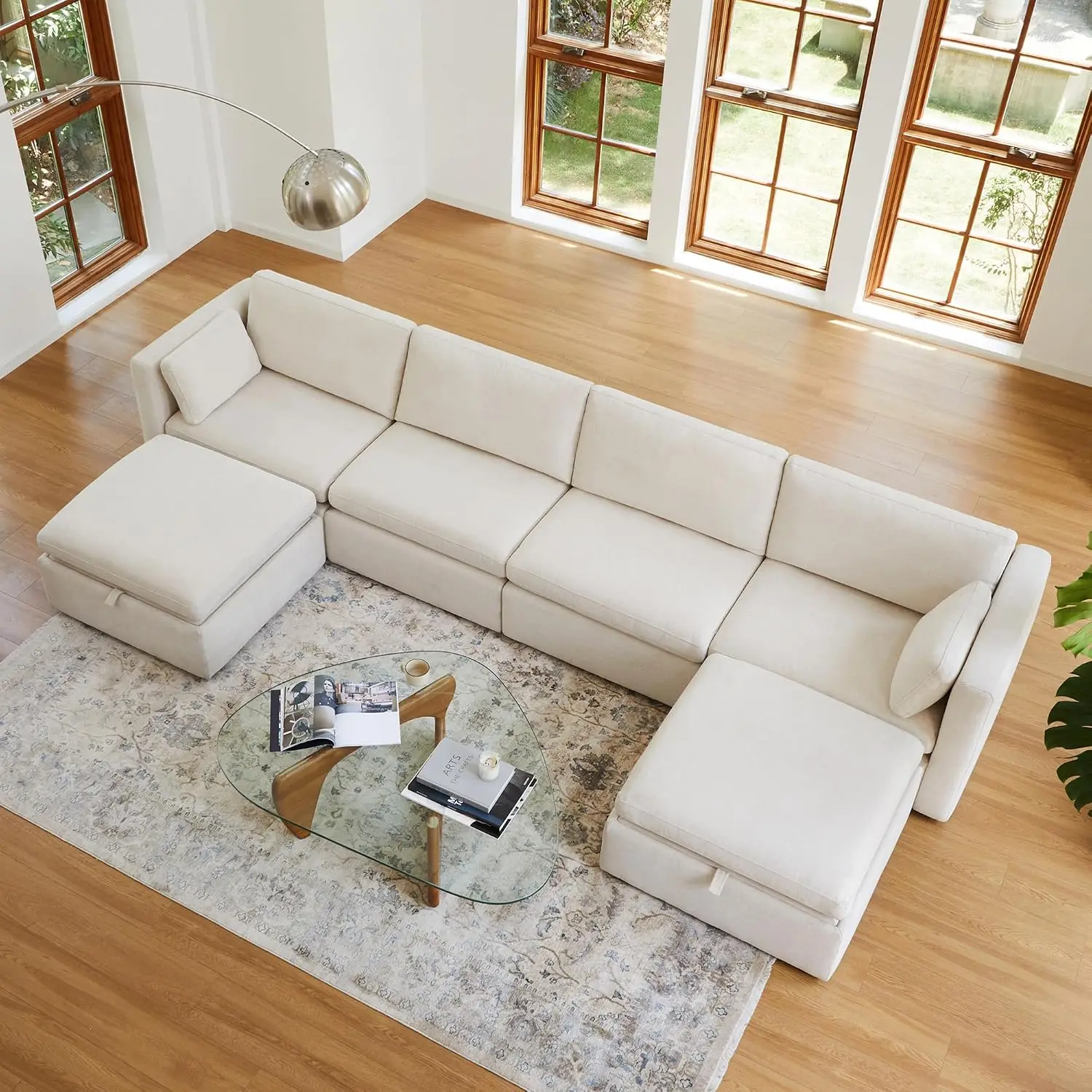 146" Modular Sectional Sofa, 6 Seat Modular Couch, Linen, Customized