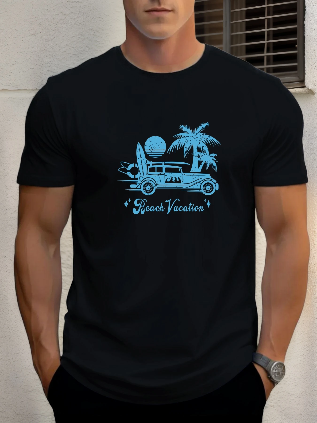 

T Shirts For Man Beach Vacation 100% Cotton Graphic Printing Summer Round Neck T-Shirt Casual Breathable Street Style Daily Top
