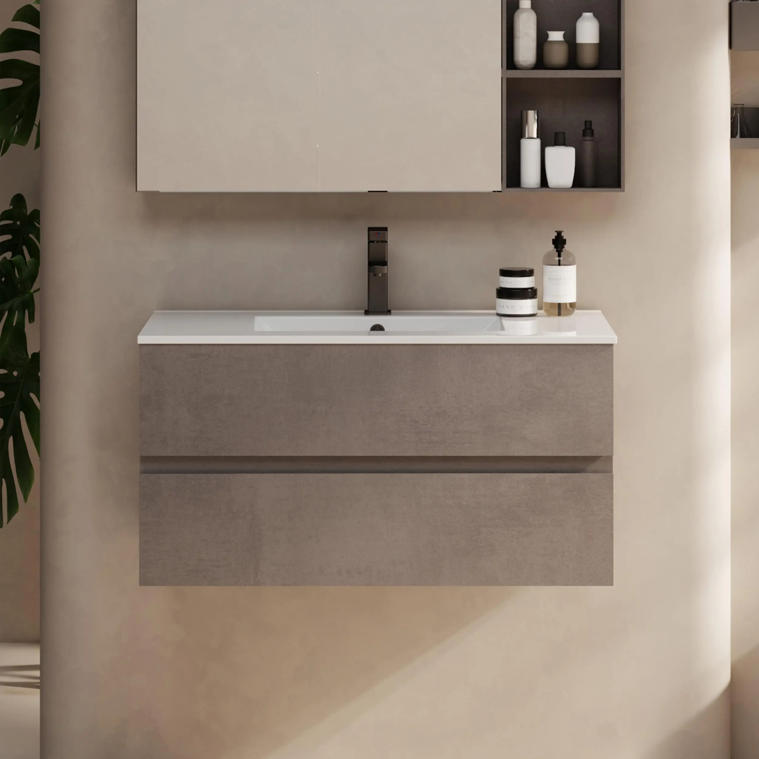 *-24inch 30inch 36inch Wall Floating Mounted Bathroom Storage Cabinet Vanity with Bevelled Invisible Handles%