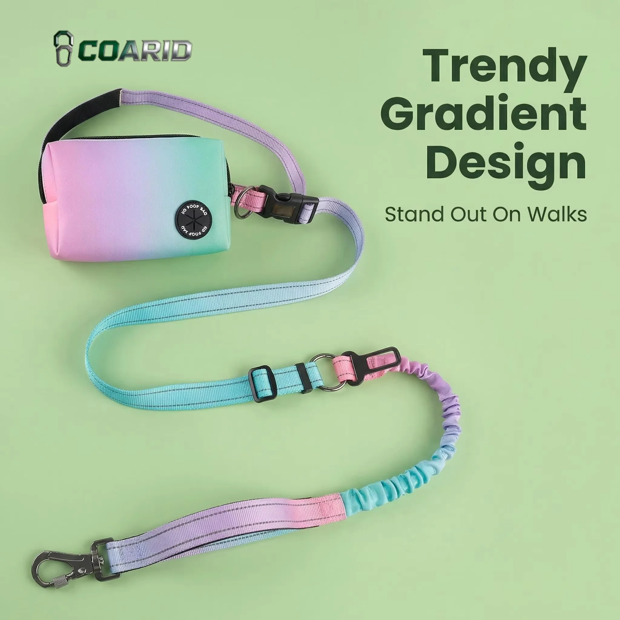 

Gradient Color Hands-Free Dog Leash with Snack Bag, Shock Absorbing Bungee Pet Leash for Large Dogs Running, Walking & Hiking