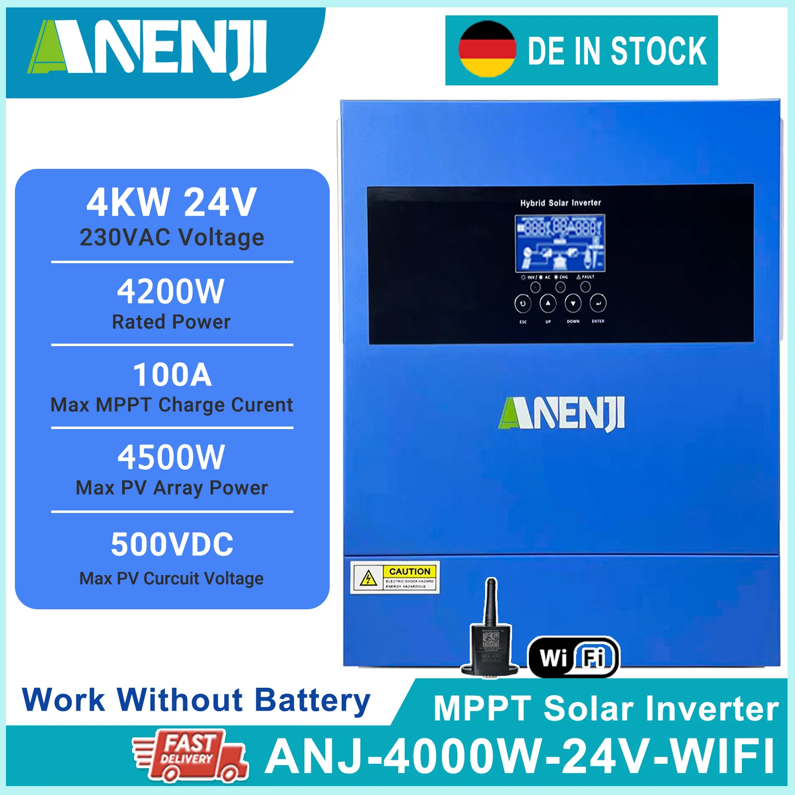 4KW 24V Solar Inverter Pure Sine Wave Inverter Off Grid Work Without Battery PV 60-500VDC MPPT 100A Solar Controller With WiFi