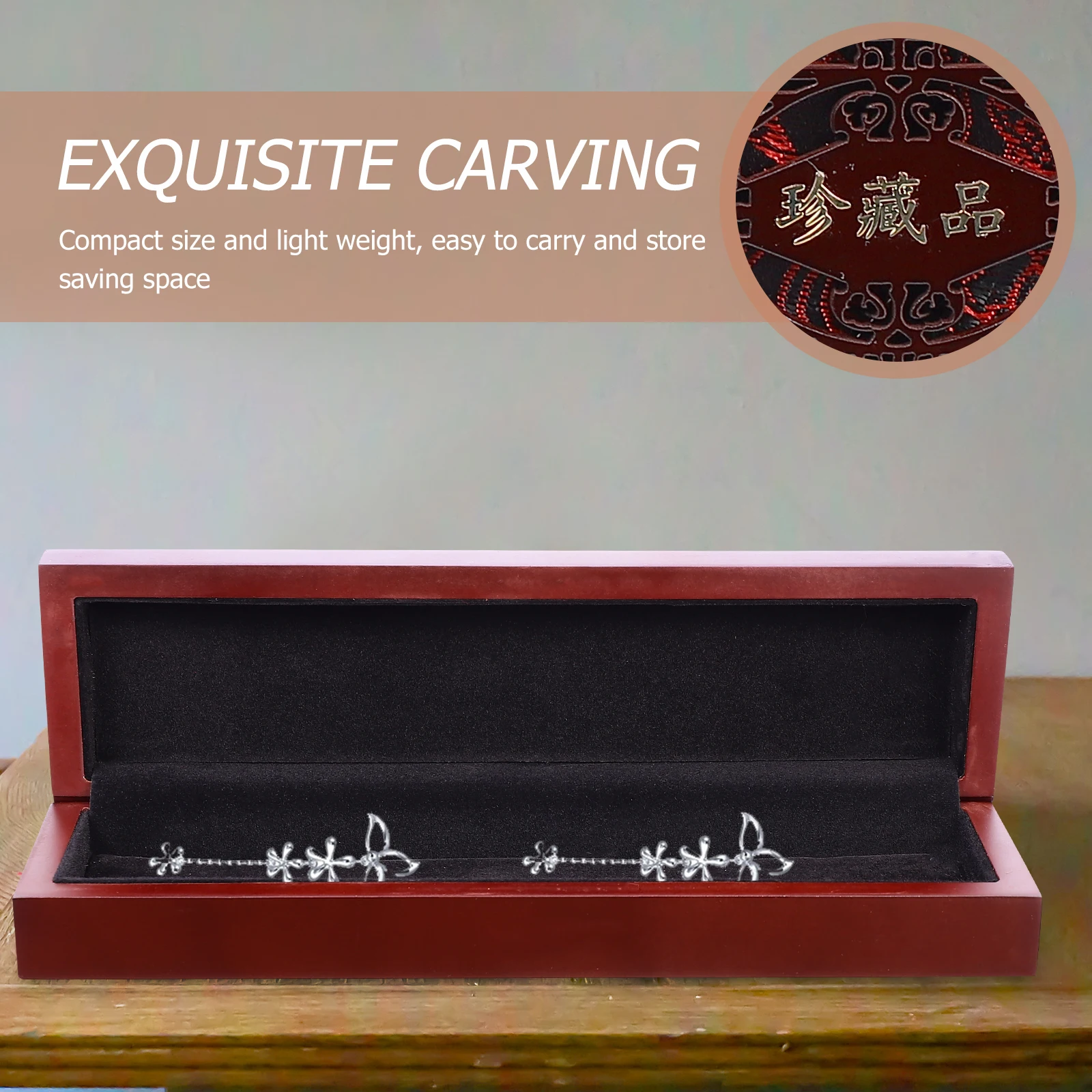 

Carving Jewelry Box Jewelry Gift Case Necklace Wood Box Bracelet Case