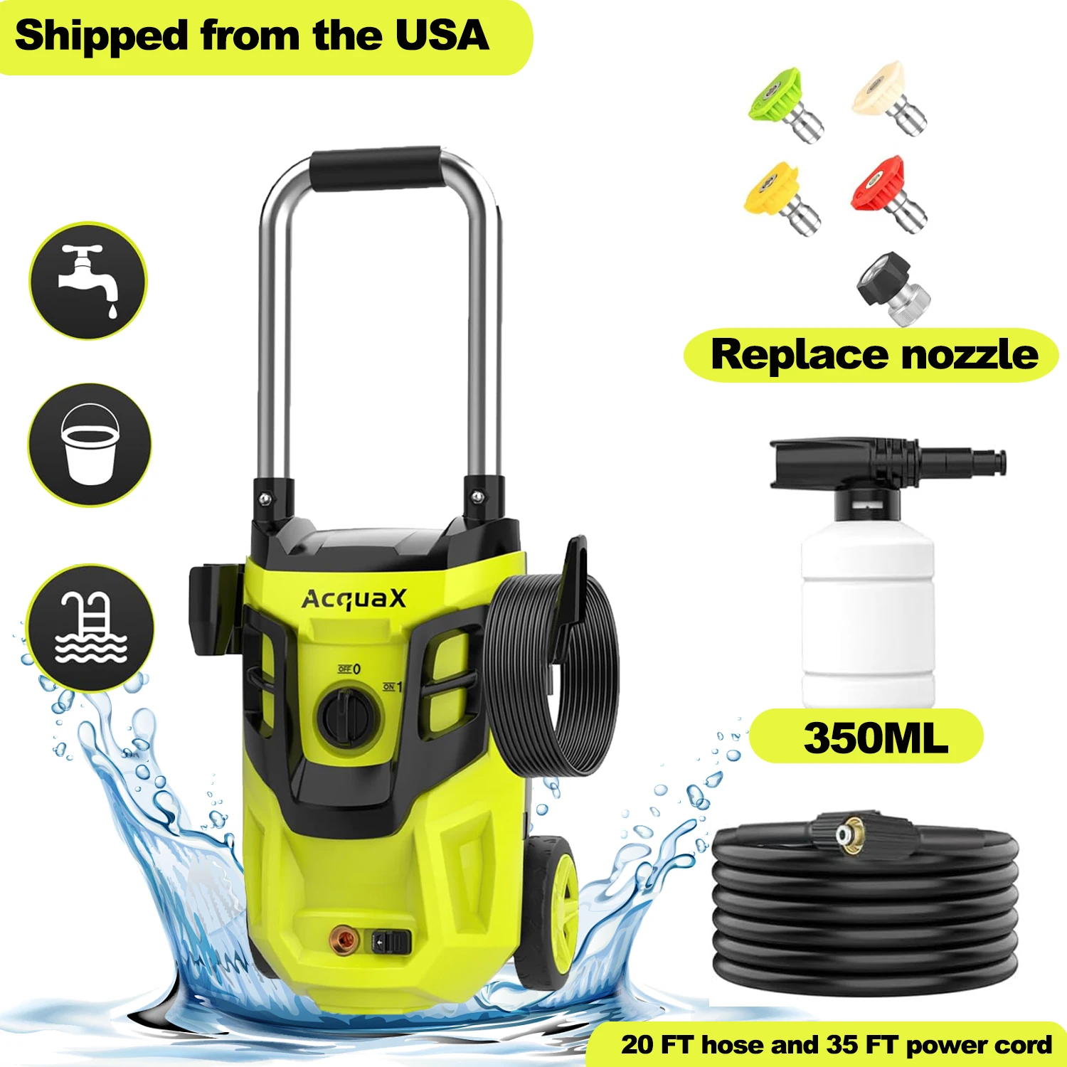 Multifunctionele elektrische hogedrukreiniger 2,5 GPM 4 snelkoppelingsproeiers Wassen Draagbare wasmachine voor tuinopruimen/auto