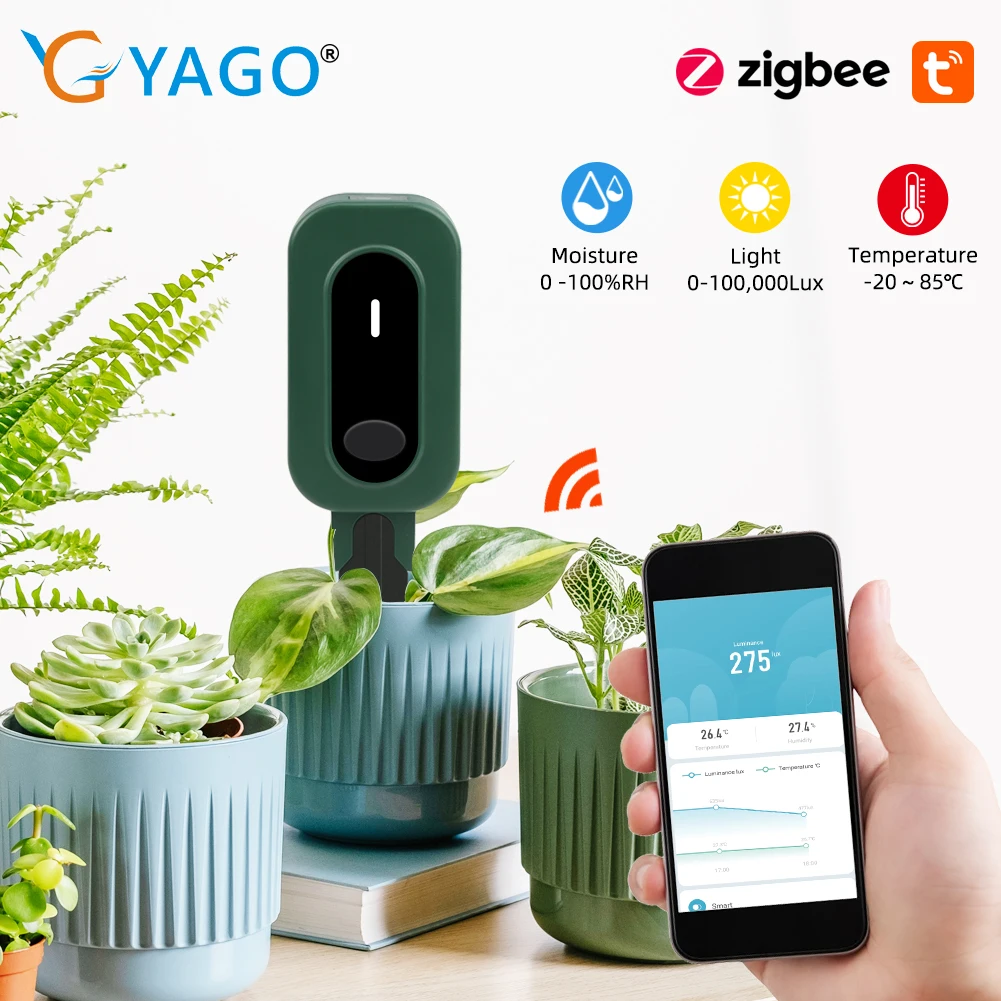 Medidor Inteligente de Umidade do Solo Zigbee Tuya App Controle Testador de Temperatura e Umidade Sensor para Jardins em Vaso