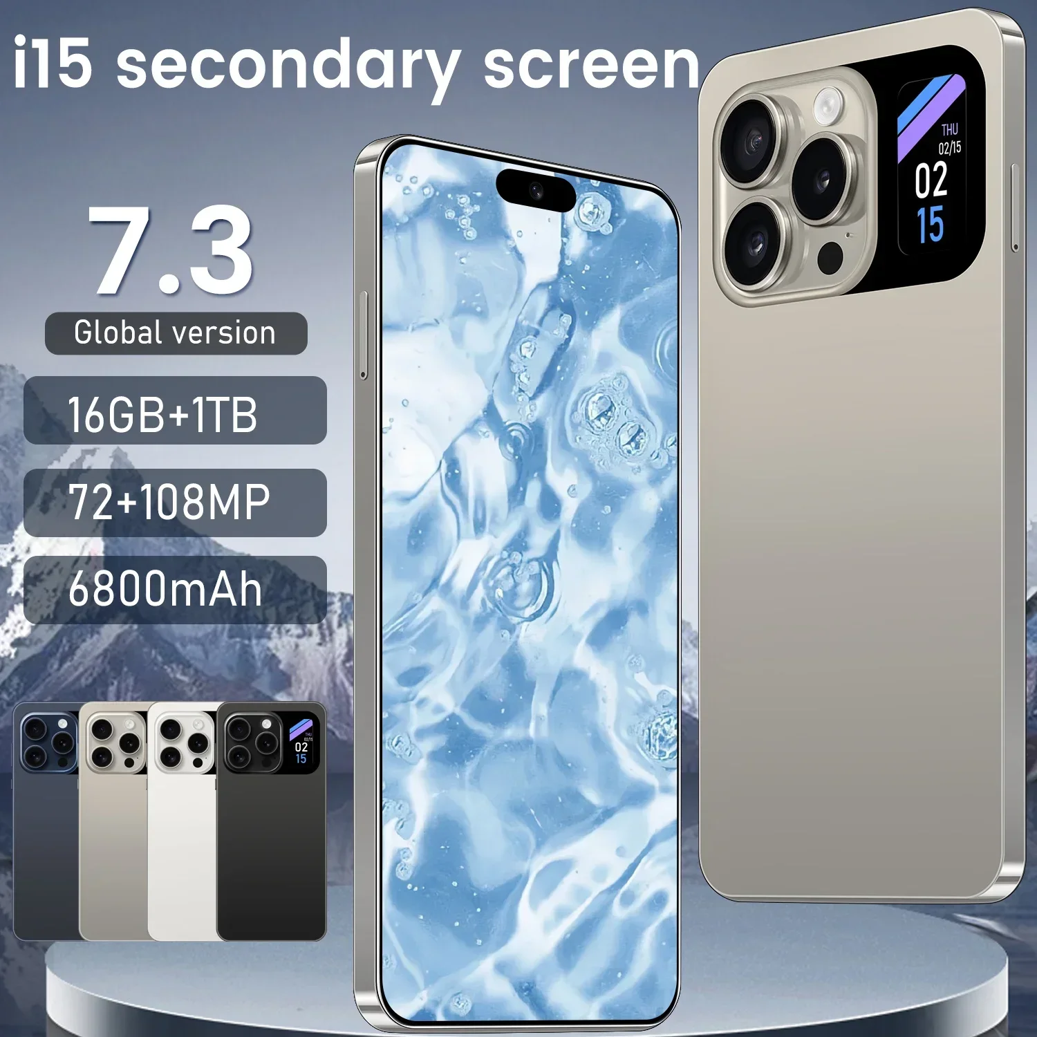 New I15 Pro High-end Smartphone 7.3 HD Second Screen Cellphone 5G Android13 Mobile Phone 16G+1T Dual Sim Celulares 108MP 6800Mah