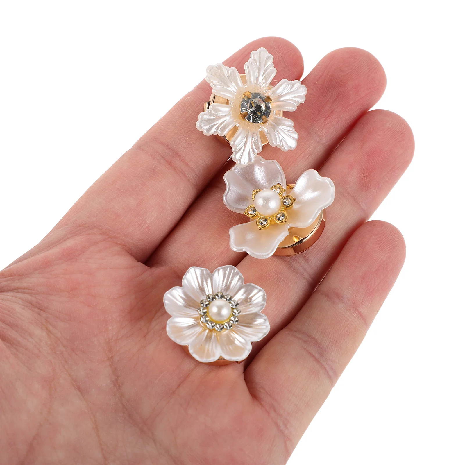 

3Pairs Flower Pearl Cufflinks Women Sparkling Rhinestone Cufflink Jewelry Set for Shirts Blouses Formal Occasions Elegant Dress