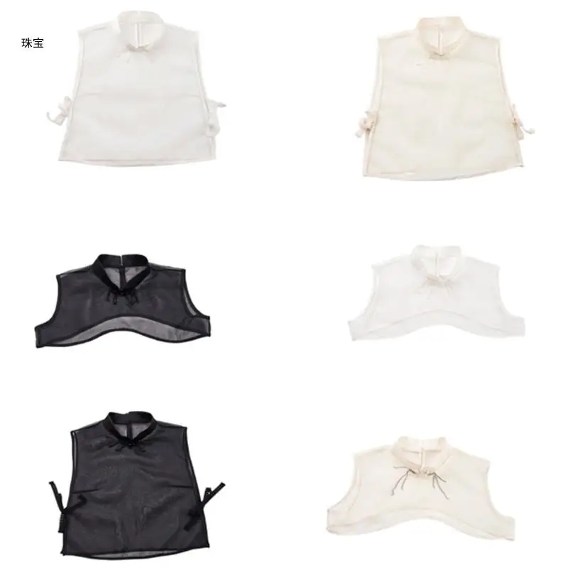 X5QE Women Chinese Organza Half Shirt Blouse Beaded Faux Collar Clothing Accessory