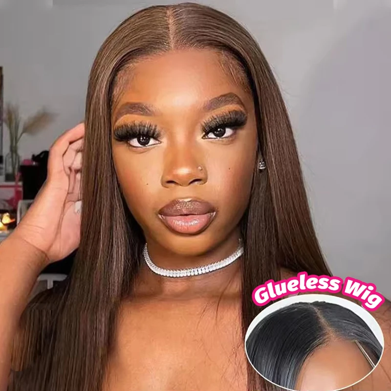 Glueless Wigs Human Hair 100% #4 Chocolate Brown Ready To Wear Straight 4x4 Lace Front Human Hair Wig Colored Wigs For Women