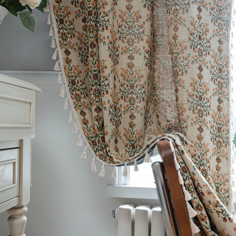American Style Semi-blackout Jacquard Fringe Curtain Country Home Decoration Curtains Living Room Bedroom Kitchen Valance