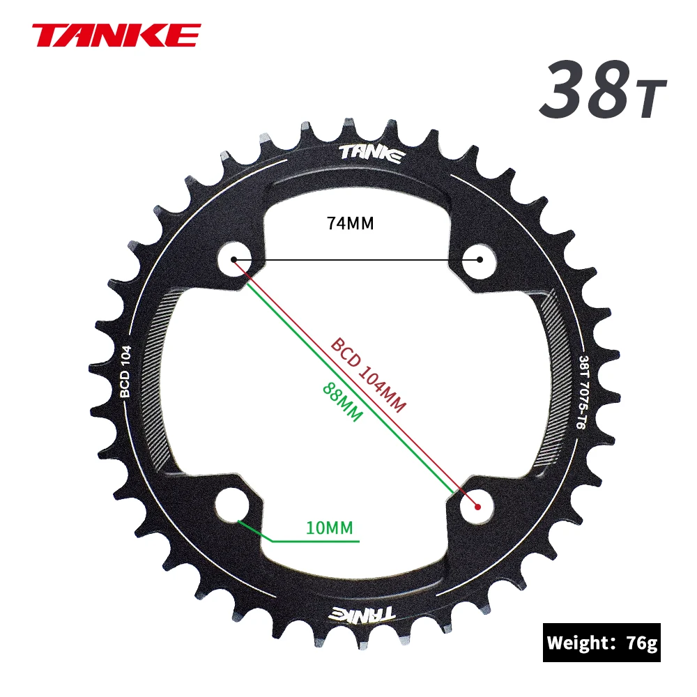 TANKE 104 BCD MTB Monoplate Kettenblatt Rund Narrow Wide 32T 34T 36T 38T 40 Zähne Einzelblatt Komplett-Kettenblatt für E-Bike