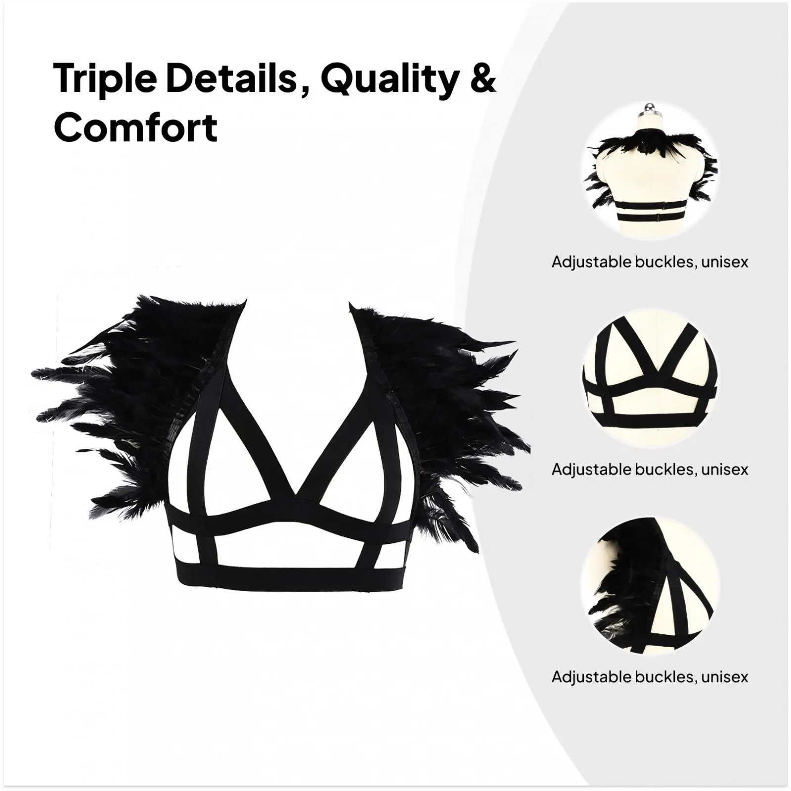 الهيئات تسخير الصدرية التصوير الملابس والاكسسوارات الهذيان القوطي كتاف الكتف الجناح Strappy لمهرجان كرنفال ملهى ليلي #4