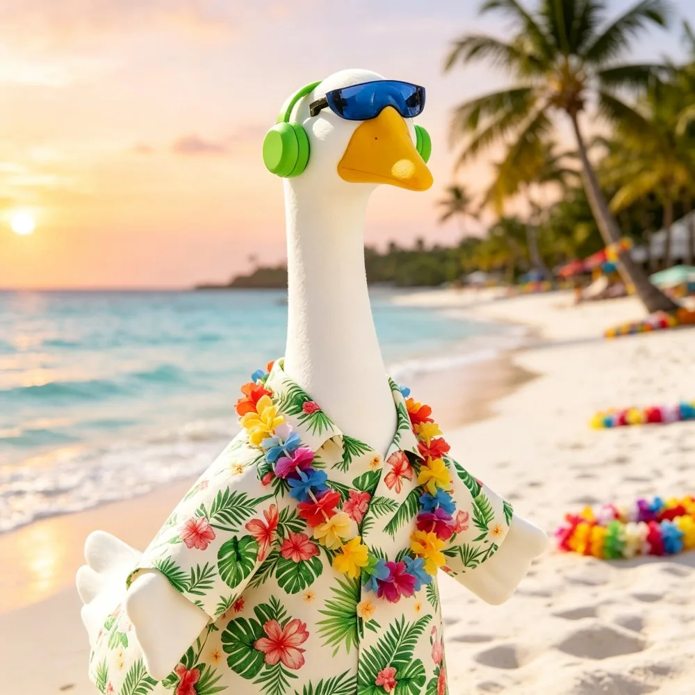 Summer Flamingo Flower Pattern Porch Goose Outfit Outdoor Lawn Goose Statue Party Decor Supplies  Dress Up Goose Not Included