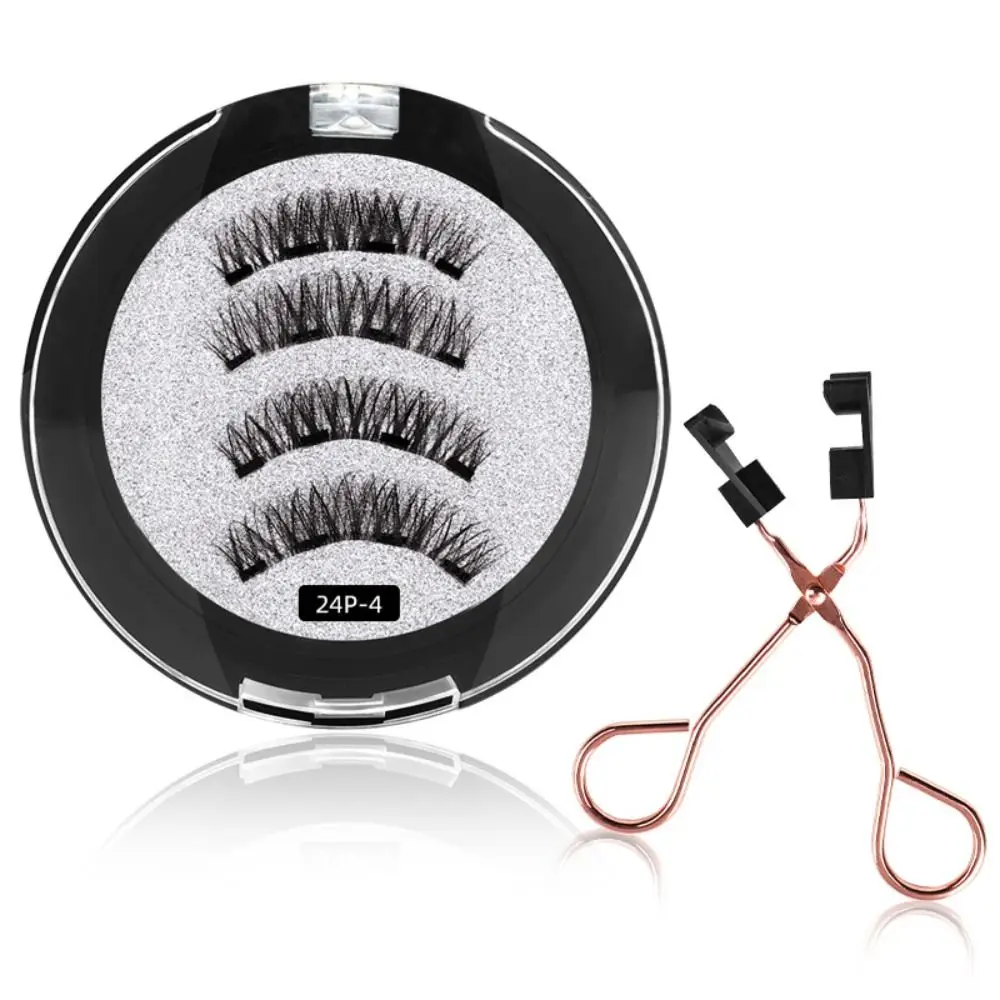 Natural Slimming Magnetic False Eyelashes Handmade Fluffy Wispy Four Magnetic False Eyelashes Non-adhesive Reusable