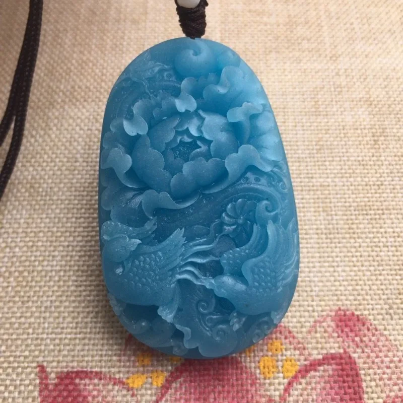 Natural Tianhe Stone Yuanyang Playing in The Water Palace Wind Glacier Blue Ladys Popular Pendant Pendant - Image 3