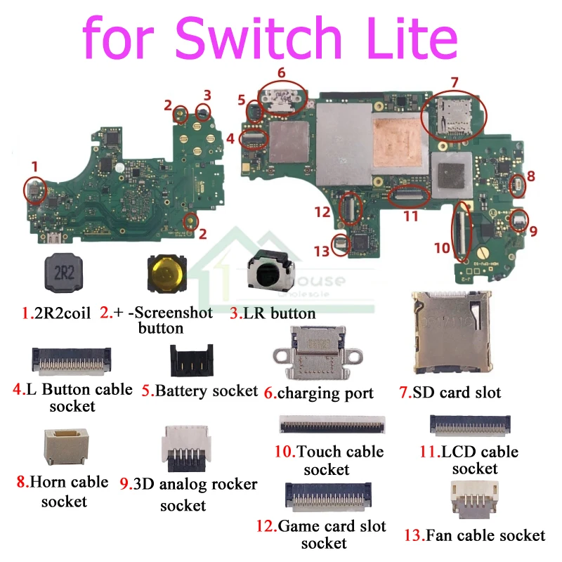 10PC For Switch Lite Type-C Charging Port Board Ribbon Cable SD Card Slot Battery Socket Joystick Touch LCD Screem FPC Connector