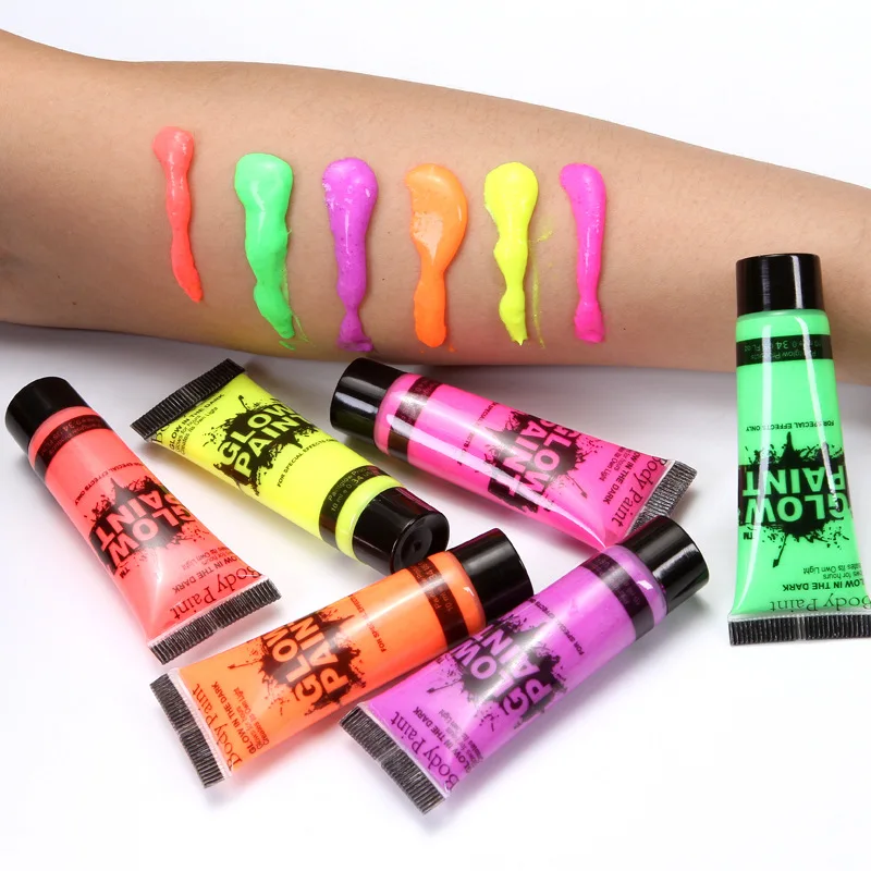 Tinta Fluorescente Neon para Pintura Facial e Corporal, 6 Cores, Tintas UV Luminosas, Maquiagem para Aniversário e Festa de Halloween, 24 Pçs/set