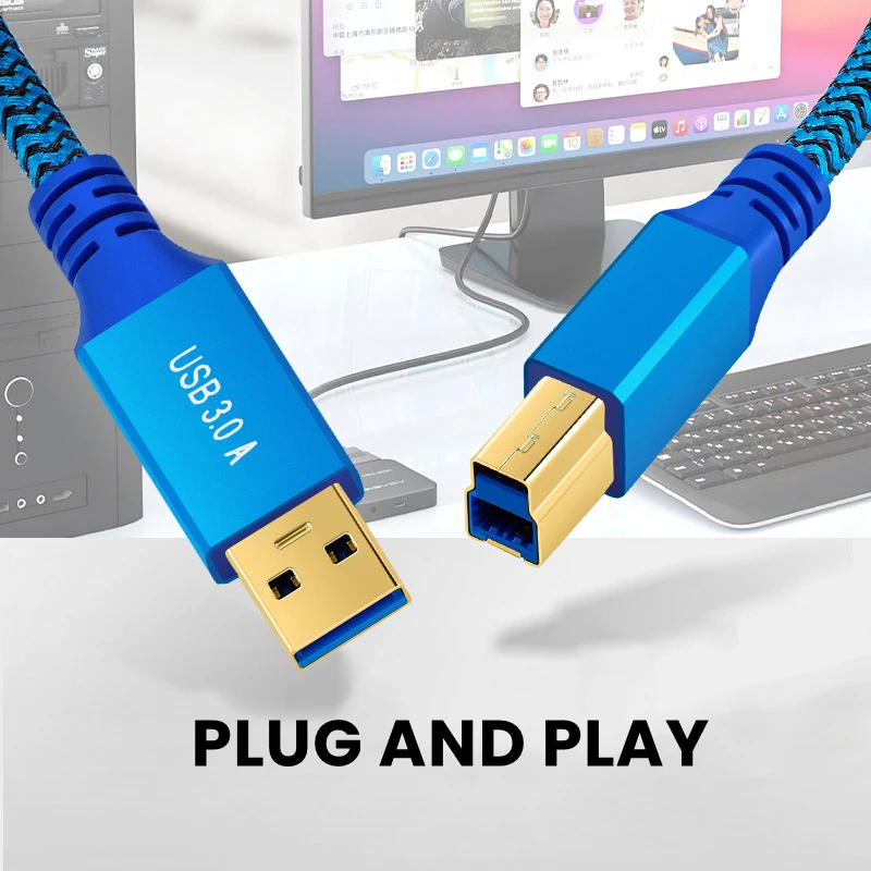 USB 3.0 Type B Data Cable USB-A Male To USB-B Male Nylon Braid Cord for Docking Station External Hard Drivers Scanner Printer