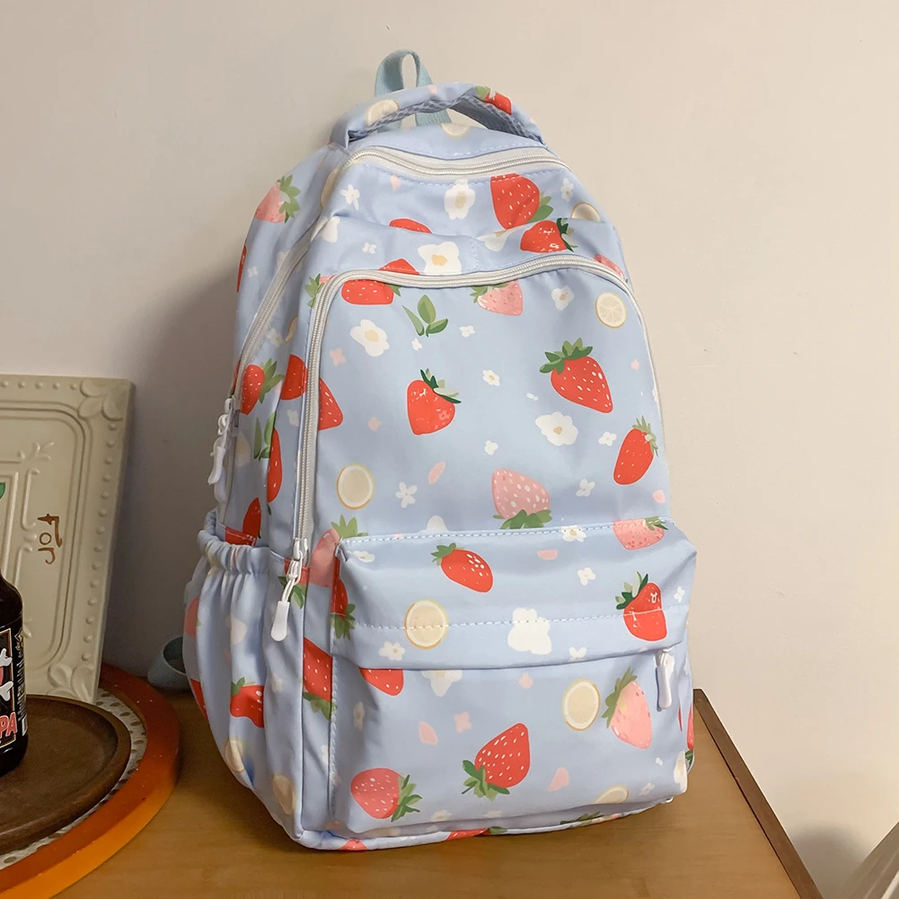 Japanese Strawberry Print Schoolbag Large Capacity Student Backpack Adjustable Strap Teen Girl Bookbag Aesthetic College Mochila