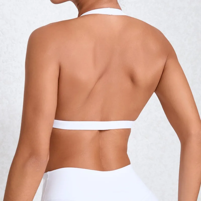 

Halter Neck Sports Bra Women - Naked Feel Yoga Top, Quick Dry Workout Shirt, Backless Running Gym Bra, Seamless Fitness Crop Top