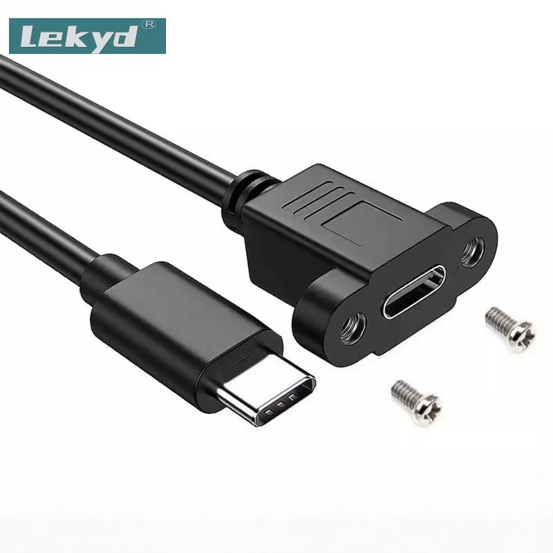 

lekyd 0.5M 1M Panel Mount Type-C USB-C Male To Female Extension Cable With Screw Hole Lock Connector Cable