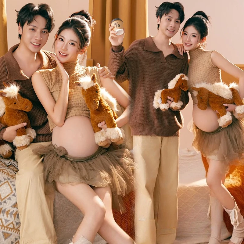 النساء التصوير الدعائم الأمومة الحمل 2PCS مجموعة مع رجل دعوى زوجين الملابس للاستوديو اطلاق النار التقاط الصور الملابس #1