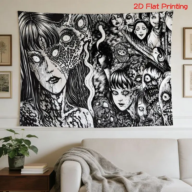 VIKAMA Dark Manga Horror Art Wide Tapestry for Wall Hanging Bedroom Living Room Cozy Aesthetic Warm Stylish Home Decor