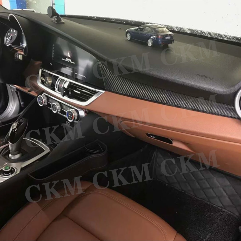 Real Dry Carbon Fiber Interior Trims Dashboard Bar Cover Mouldings for Alfa Romeo Giulia 2017 2018 Car Accessories Body Kits