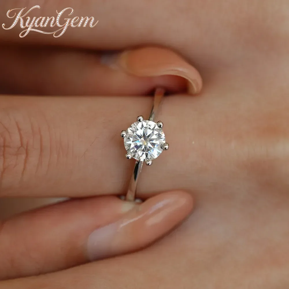 KyanGem Sparkling Six-Prong Moissanite Platinum PT950 Ring for Women Classic Engagement Ring Gift Valentine's Day Gift for Her