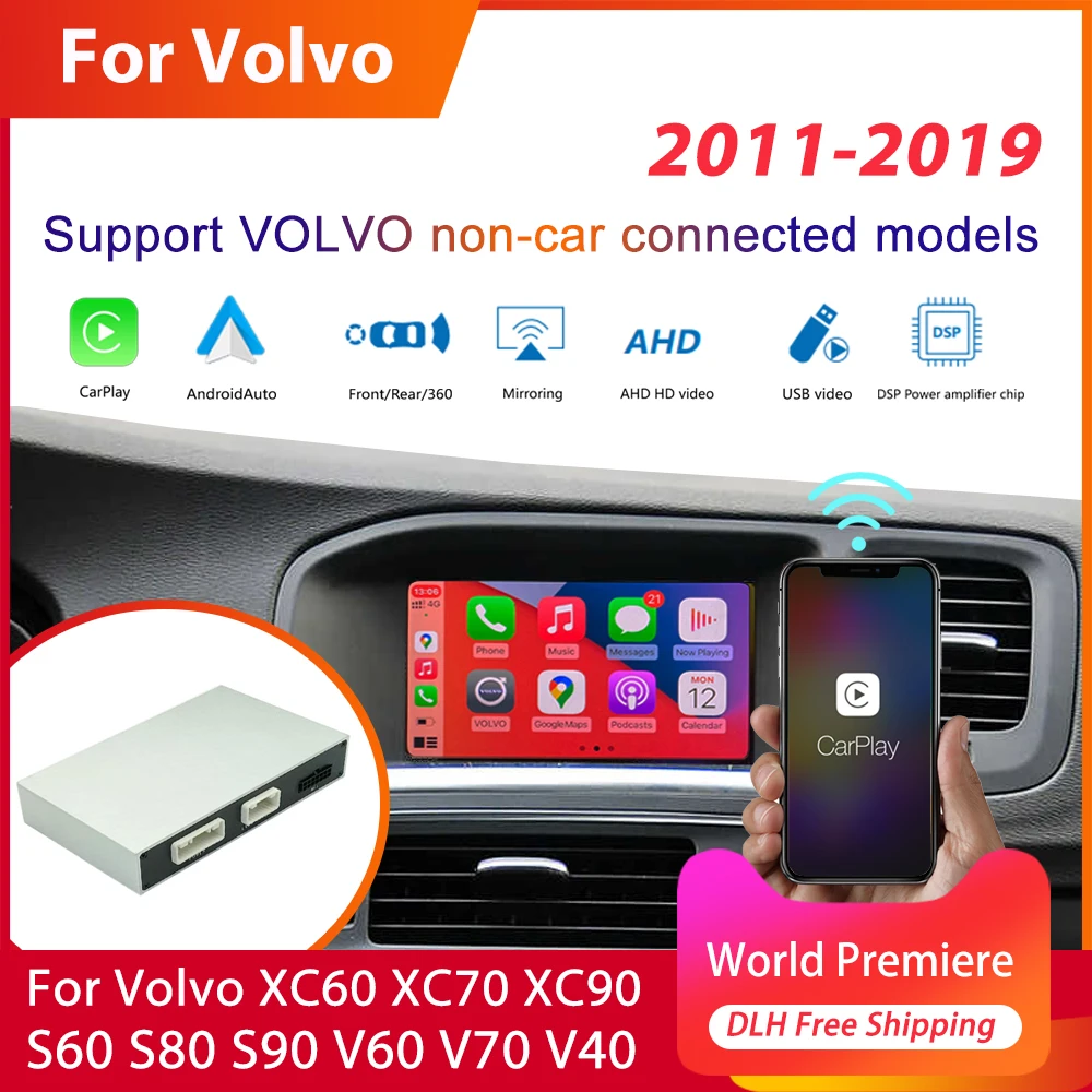 Décodeur de voiture sans fil Apple Carplay Android Auto, boîtier AI, mirrorlink, pour Volvo XC60 XC70 S60 S80 V60 V70 V40 (2011 – 2019)