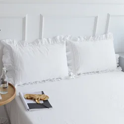 2Pcs Pillowcase White Pillow Cover 100% Cotton Lotus Leaf Pillow Case Twill 48X74Cm Pillowcases Ruffle Sleep Bedding Home Decor