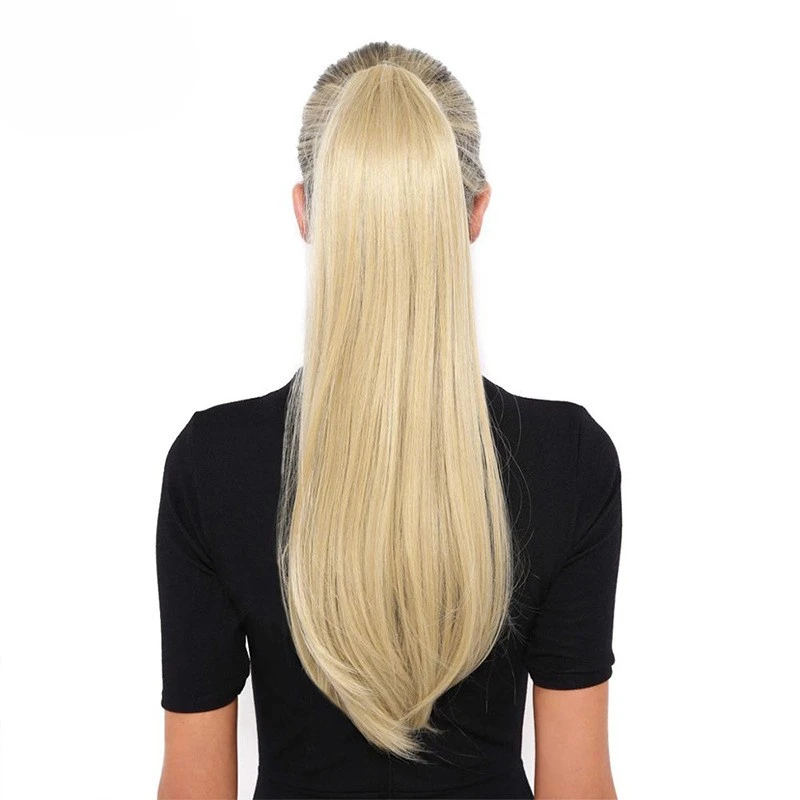 Clipe Remy em extensões de rabos de cavalo do cabelo humano, envoltório reto em torno do rabo de cavalo, preto, marrom, loiro, cabelo natural, 14-22in