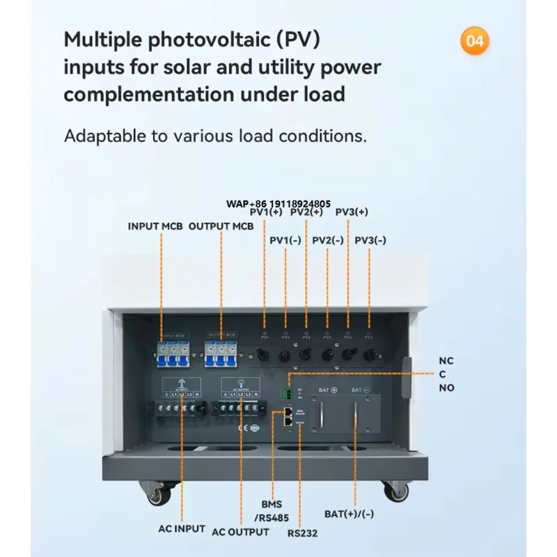

Напольный гибридный солнечный инвертор с чистой синусоидой, 15 кВт/30 кВт, трехфазный, 380 В переменного тока, для жилых помещений