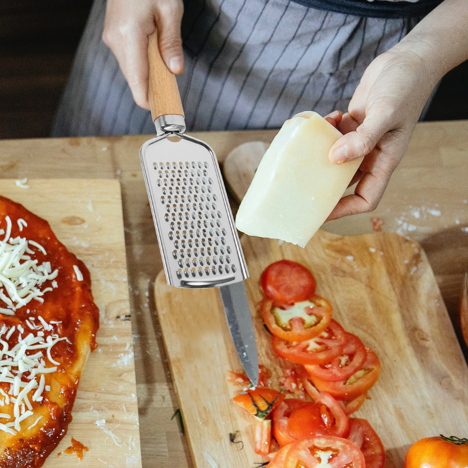 

2pcs Cheese Grater Stainless Steel Kitchen Utensil Multifunctional Vegetable Grater With Wooden Handle Rustproof For