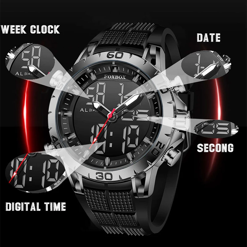 FOXBOX Top Luxury Brand Men's Watches Military Sport Chronograph Fashion Quartz Wristwatch Waterproof Clock Relogio Masculino