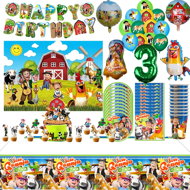 La Granja Zenon Birthday Party Decoration Balloon Banner Cake Topper Tableware Farm Party Supplies Baby Shower