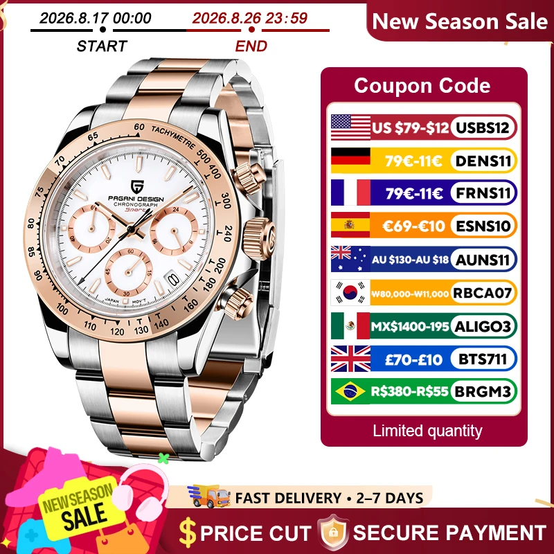 Gold 1644 PAGANI DESIGN 2026 Neue Herrenuhren Top-Marke Luxus Herren Quarz-Armbanduhr Herrenuhr Herren Chronograph Wasserdicht