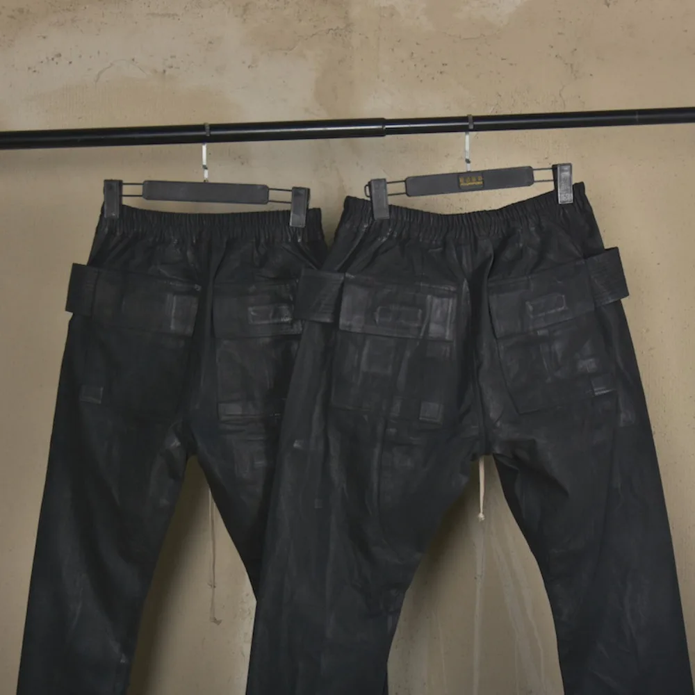 High Street RO Dark Japanese Wax Double Ring Cowboy Pants Men's High Street Coated Wax Feel Small Foot Pants