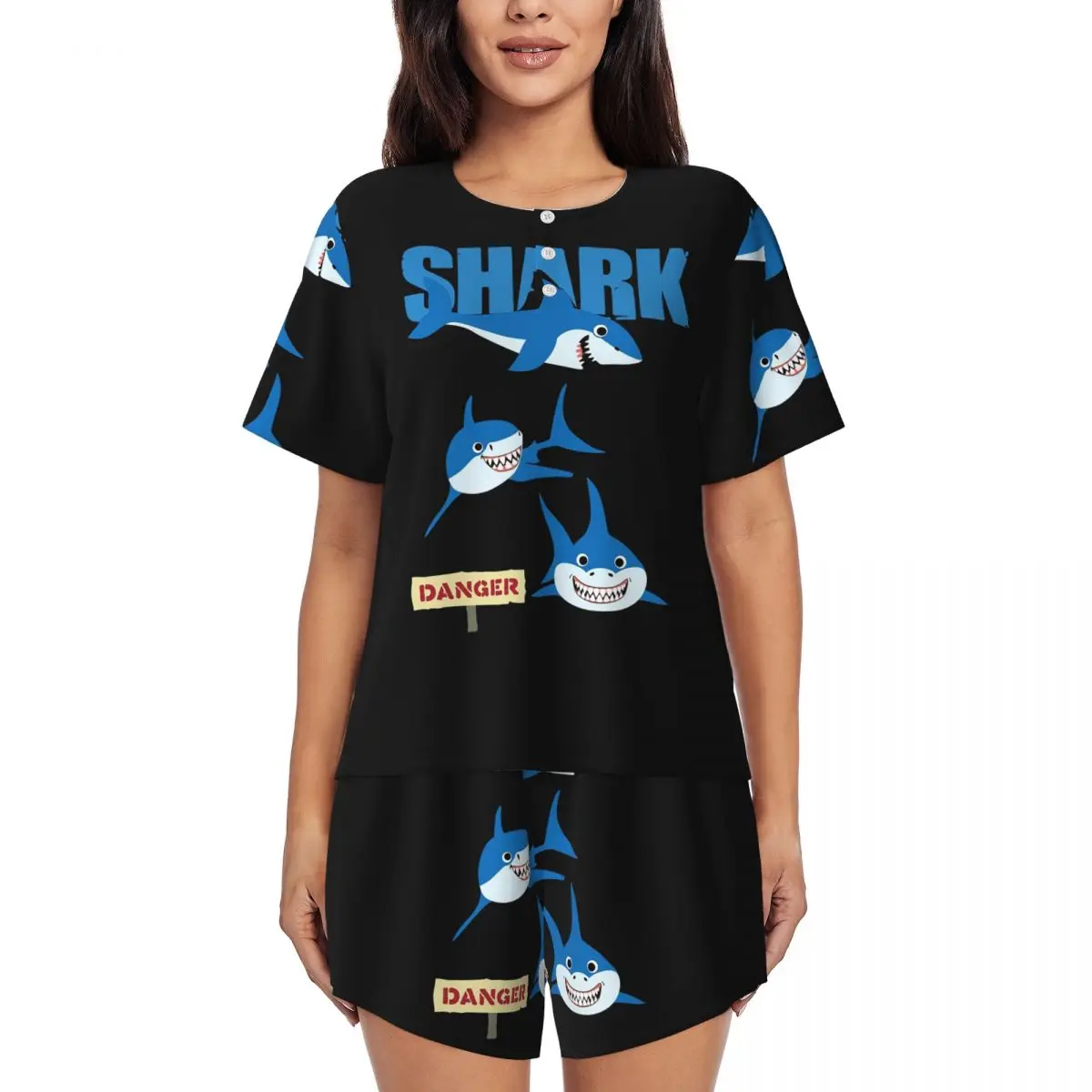 

Funny Shark Danger - Crazy Sark Lady, ночная рубашка с круглым вырезом и короткими рукавами для женщин, мягкий пижамный комплект, короткие брюки