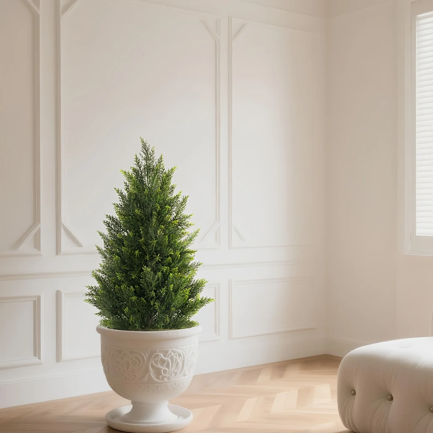 Artificial Topiary Cedar Christmas Trees 3ft Tall 2 Set, Outdoor Indoor Faux Pine Shrubs Plants