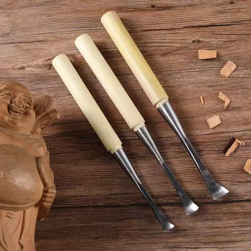 Woodcarving Knife Manual Woodworking Tool With Handle Digging Spoon Wooden Tree Root Shaped Circular Arc Billet Making Knife