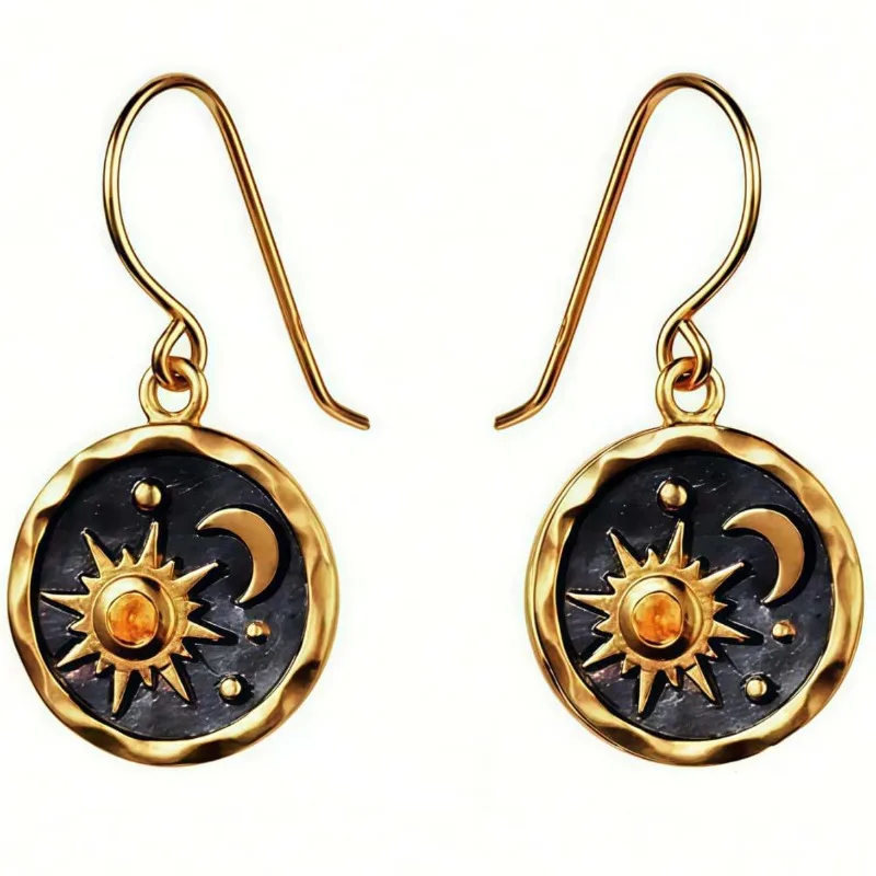 Bohemian Retro Sun Moon Star Dangle Earrings for Women Gold Black Celestial Drop Earrings Mystical Witchy Party Gothic Jewelry