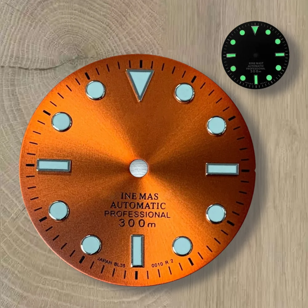 28.5mm S Logo SUB Sunburst Dial Fit NH35/NH36 Japanese Movement Green Luminous High-Quality Watch Modification Accessories
