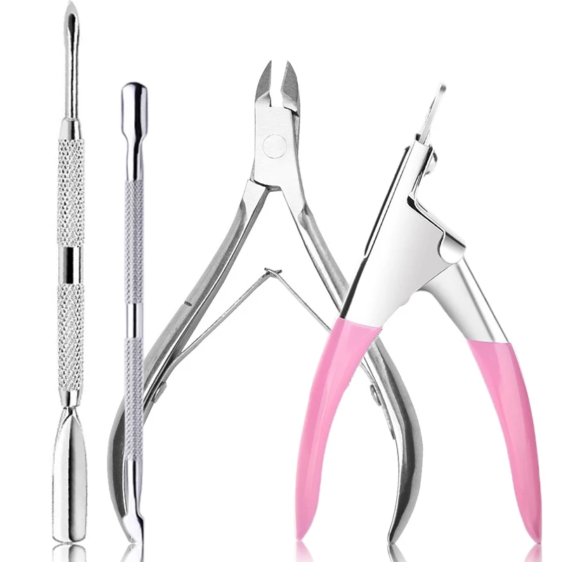 4pcs/set Pro Stainless Steel Nail Art Cutter Scissor 2 Ways Cuticle Clipper Pusher Dead Skin Remover Kit Manicure Pedicure Tools